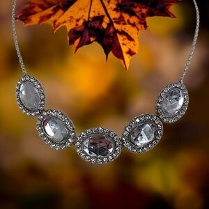 Y2K Chunky Rhinestone Statement Necklace Glam Oval Clear Faceted Sparkler Blingy